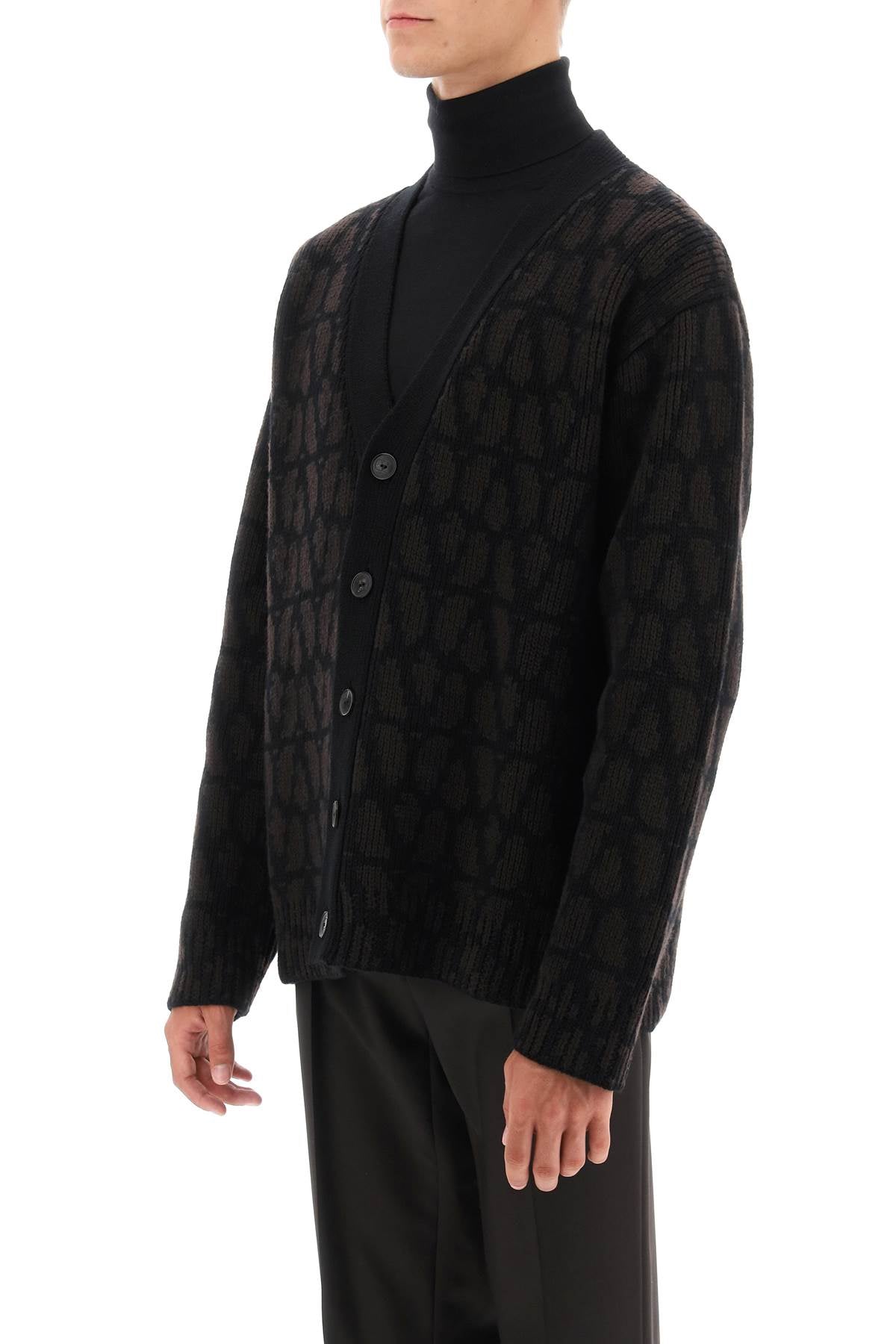 VALENTINO Men's Wool Knit Cardigan with Iconographic Motif - FW23