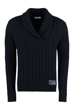 VALENTINO Men's Blue Cable Knit Sweater for FW23