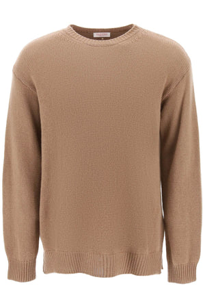 VALENTINO GARAVANI Men's Cashmere Sweater with Stud Embellishment in Beige
