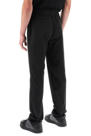 VALENTINO GARAVANI Men's Black Cotton Poplin Joggers with Elastic Waistband and Pintuck Detail