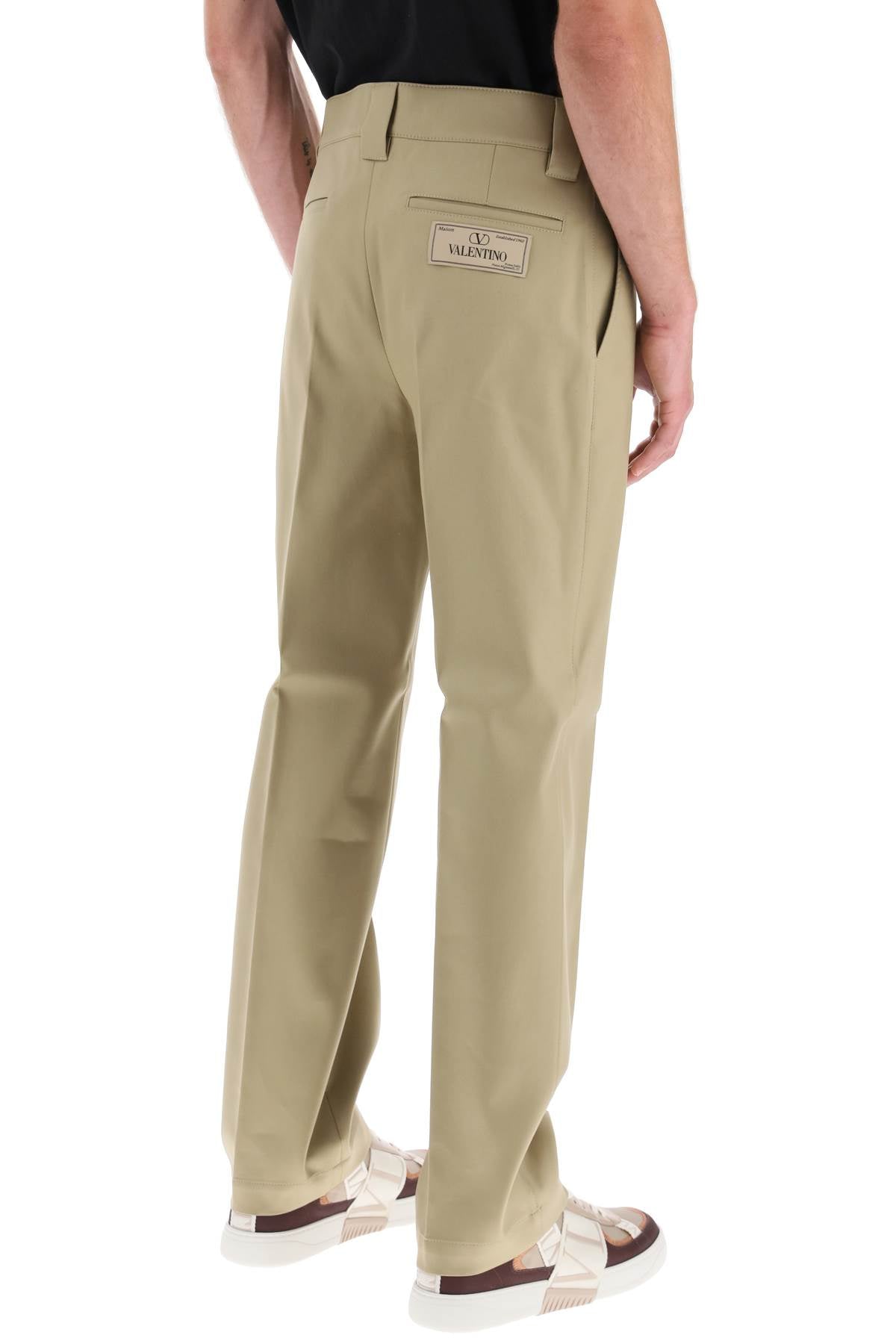 VALENTINO Beige Cotton Gabardine Trousers for Men - Fall/Winter 2024 Collection