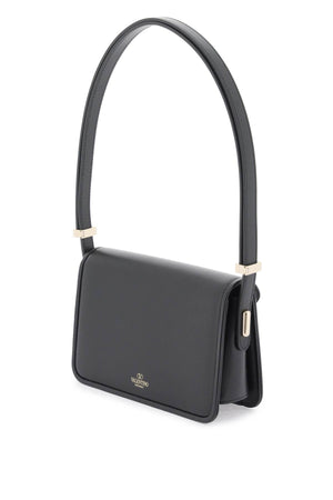 VALENTINO GARAVANI Mini Letter Black Calfskin Shoulder Bag with Platinum VLogo - 19x12x6 cm