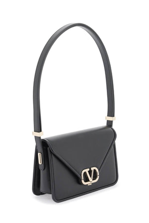 VALENTINO GARAVANI Mini Letter Black Calfskin Shoulder Bag with Platinum VLogo - 19x12x6 cm