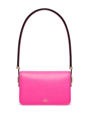 VALENTINO GARAVANI Small Pink Leather VLogo Mini Shoulder Handbag with Platinum Details