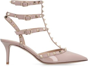 VALENTINO Beige Patent Leather Slingback Pumps with Gold Studs