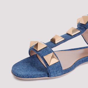 VALENTINO GARAVANI Blue Cotton Sandals with Stud Accents for Women, SS24 Collection