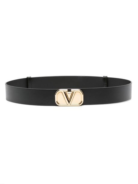 VALENTINO Luxurious Vlogo Signature Leather Belt in Classic Black