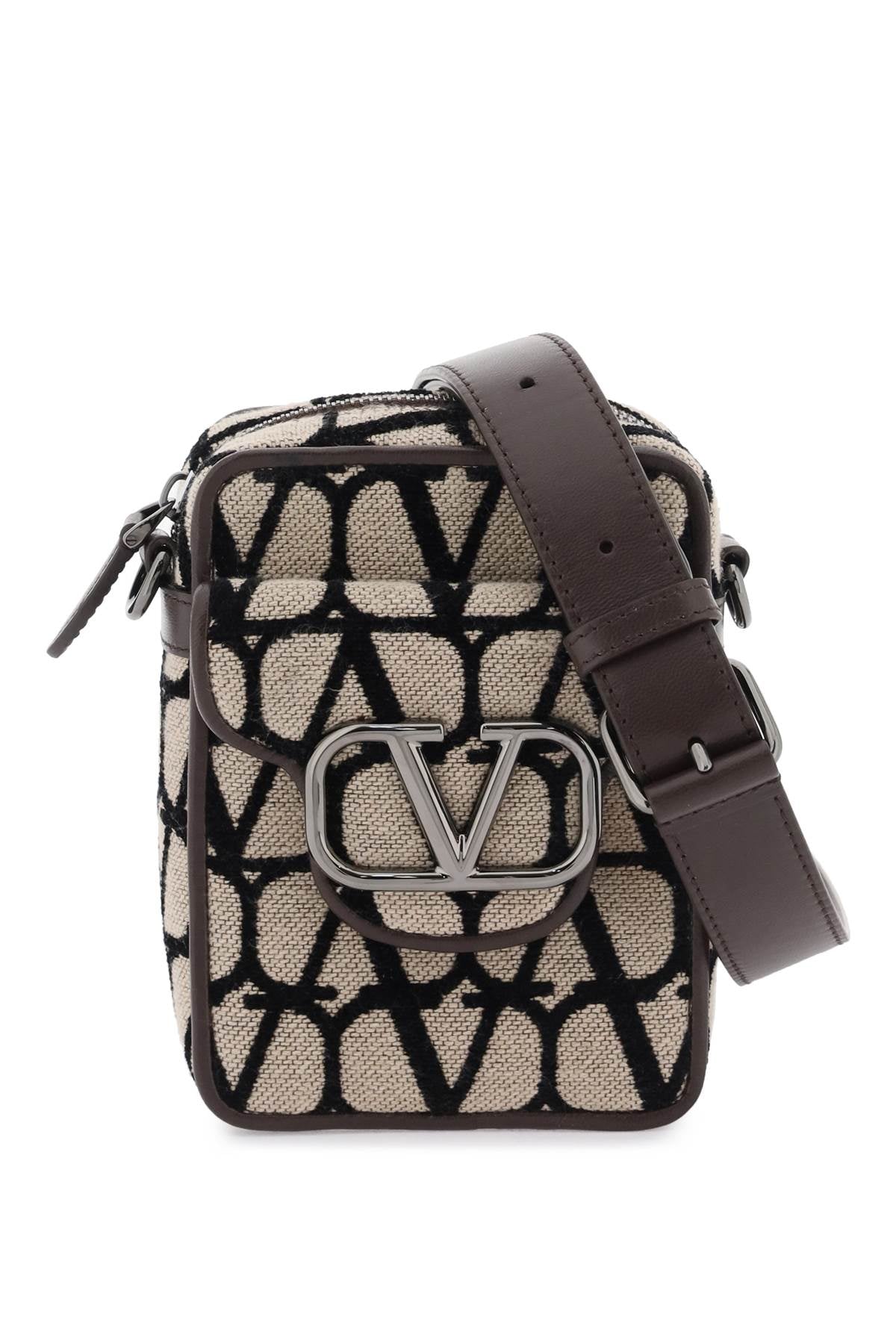 VALENTINO GARAVANI Mini Toile Iconographe Crossbody Bag with VLogo Detail and Leather Accents for Men, Multicolor