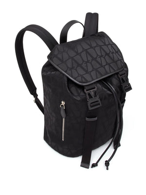 VALENTINO Black All-Over Motif Backpack for Men