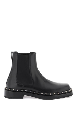 VALENTINO GARAVANI Black Calfskin Rockstud M-Way Boots for Men - FW23