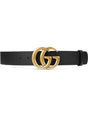 GUCCI Genuine Leather Buckle Belt for Women - Aged Gold-Tone Metal Buckle, Black