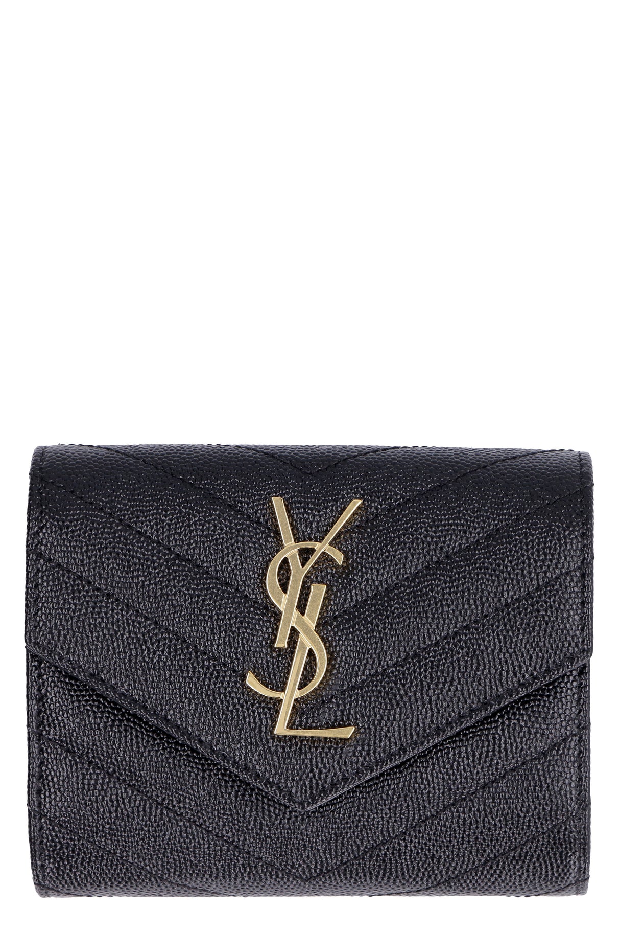 SAINT LAURENT Black Monogram Small Wallet in Quilted Leather