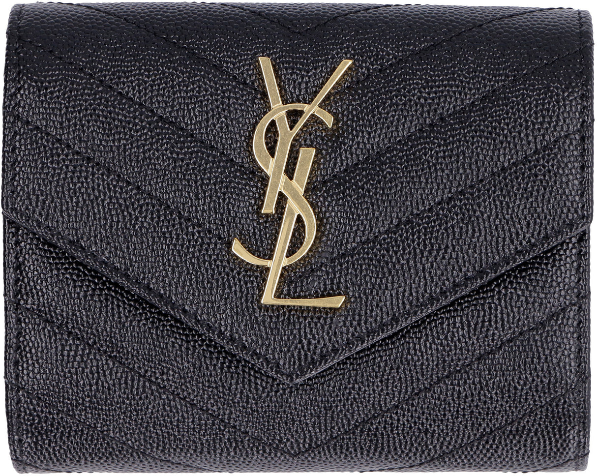 SAINT LAURENT Black Monogram Small Wallet in Quilted Leather