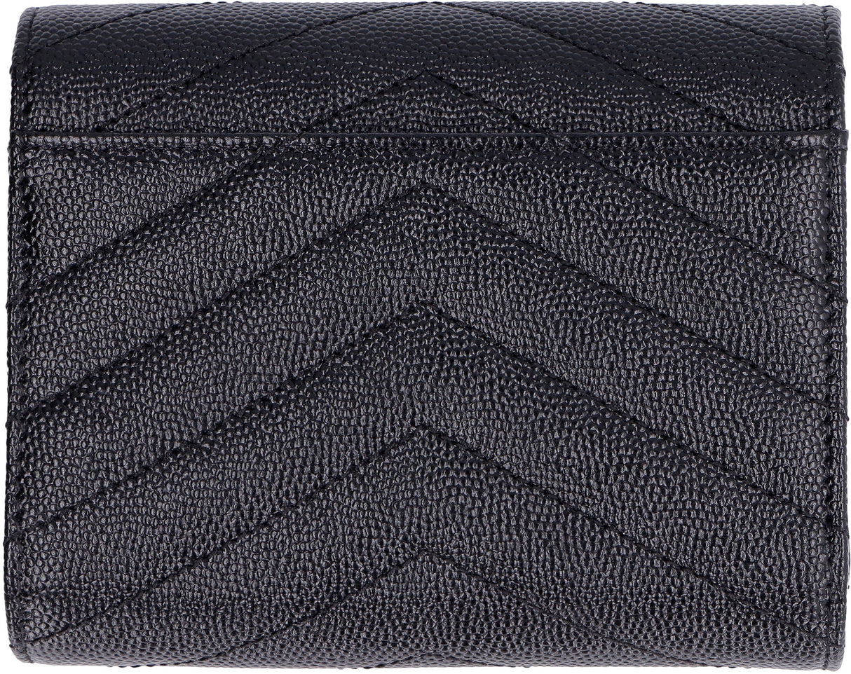 SAINT LAURENT Black Monogram Small Wallet in Quilted Leather