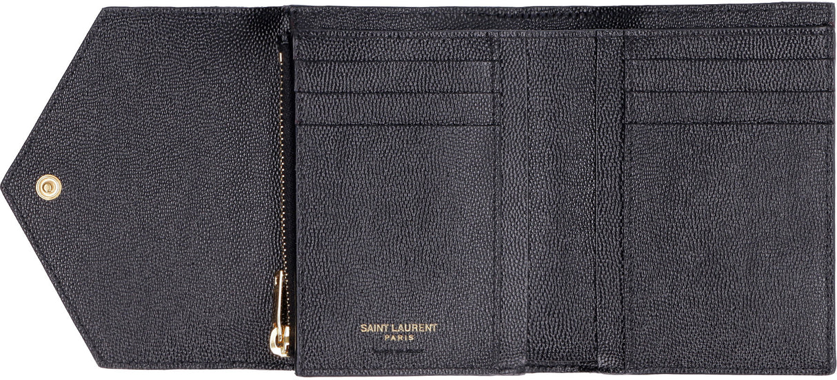 SAINT LAURENT Black Monogram Small Wallet in Quilted Leather