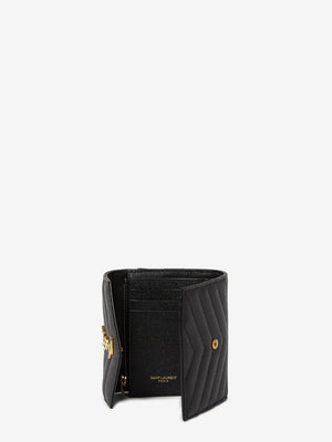 SAINT LAURENT Black Monogram Small Wallet in Quilted Leather