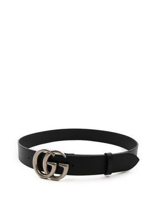 GUCCI Stylish Black Leather Belt with Double G Buckle for Men