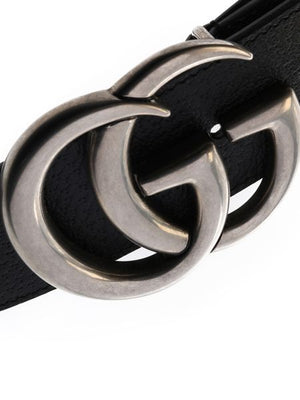 GUCCI Stylish Black Leather Belt with Double G Buckle for Men