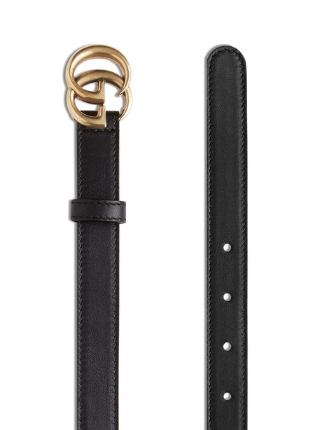 GUCCI Black Leather Mini Belt with Gold-Tone Double G Buckle