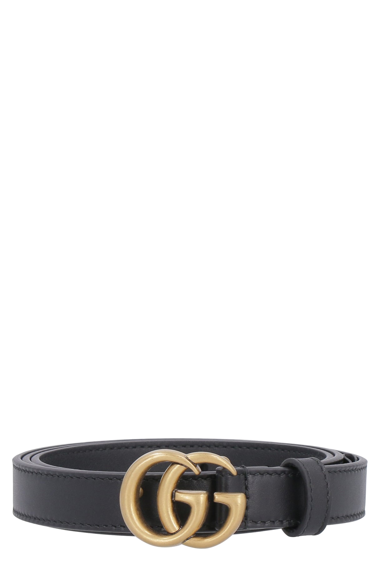 GUCCI Black Leather Mini Belt with Gold-Tone Double G Buckle