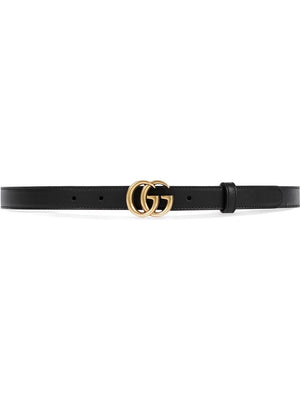 GUCCI Black Leather Mini Belt with Gold-Tone Double G Buckle