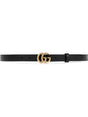 GUCCI Black Leather Mini Belt with Gold-Tone Double G Buckle