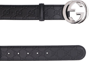 GUCCI Signature Leather Belt with Silver-Tone GG Buckle - 1.6 in