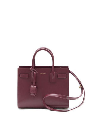 SAINT LAURENT Bordeaux Shiny Leather Handbag with Double Handles and Detachable Strap