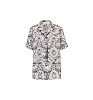 DIOR Elegant Toile of Jouy Soleil Short Sleeve Shirt for Women - Blue/White