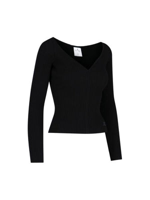 COURREGÈS Raffia V-Neck Jumper in Navy Blue for Women - FW22