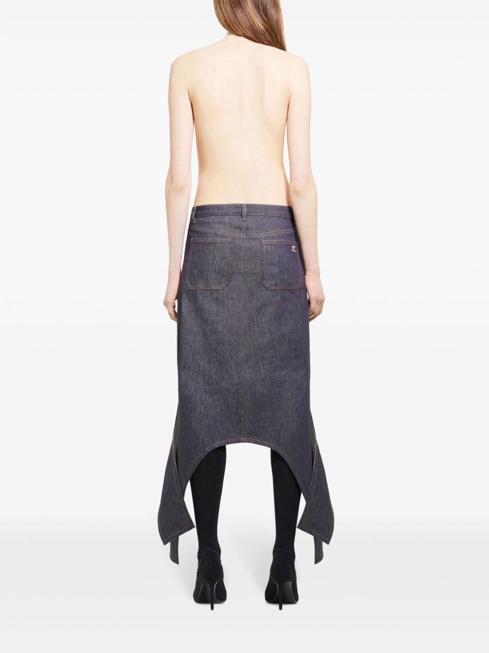 COURREGÈS Asymmetric Hem Denim Midi Skirt