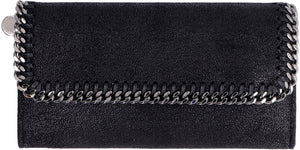 STELLA MCCARTNEY Black Continental Wallet with Shaggy Deer Fabric and Ruthenium Chain Trim