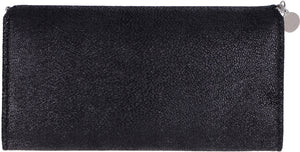 STELLA MCCARTNEY Black Continental Wallet with Shaggy Deer Fabric and Ruthenium Chain Trim