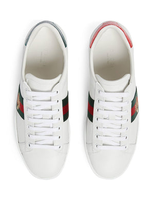 GUCCI Fashion-forward White Leather Embroidered Sneakers for Women