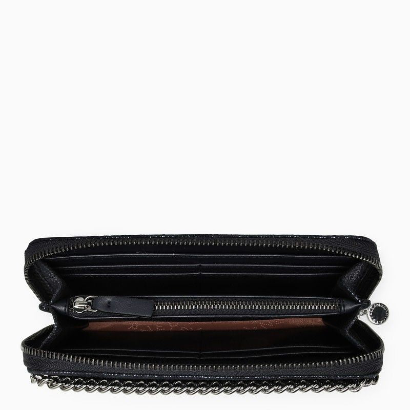 STELLA MCCARTNEY Navy Zip-Around Wallet with Silver Chain and Multiple Compartments
