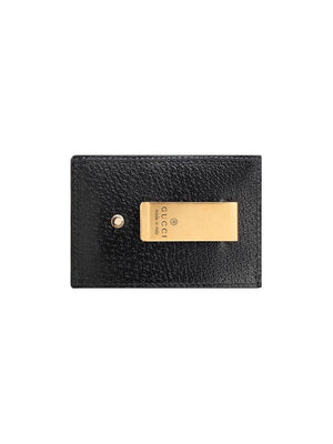 GUCCI Luxurious Grained Leather Cardholder for Men - Black Wallet with Gold-Tone Detailing