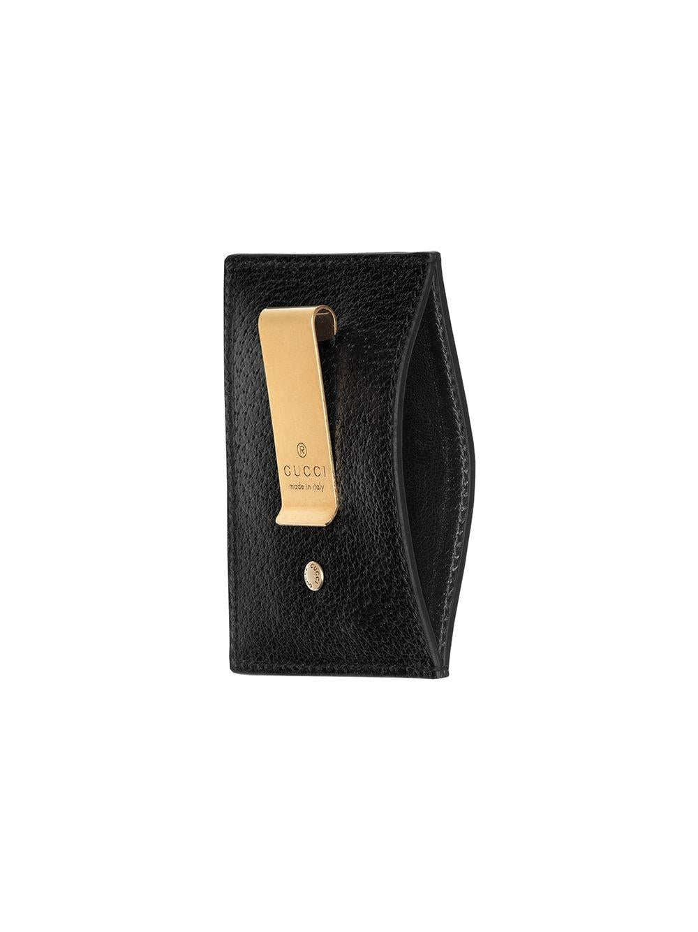 GUCCI Luxurious Grained Leather Cardholder for Men - Black Wallet with Gold-Tone Detailing