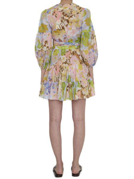 ZIMMERMANN Chic Multicolor Mini Wrap Dress with Tie Belt