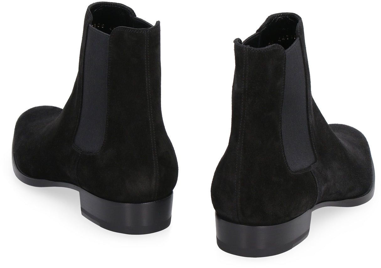 SAINT LAURENT Classic Wyatt 30 Black Suede Ankle Boot