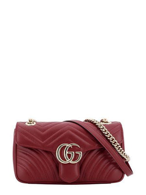 GUCCI Mini Chevron Red Leather Shoulder Bag with Chain Strap and Gold Detailing, 26x15x7 cm