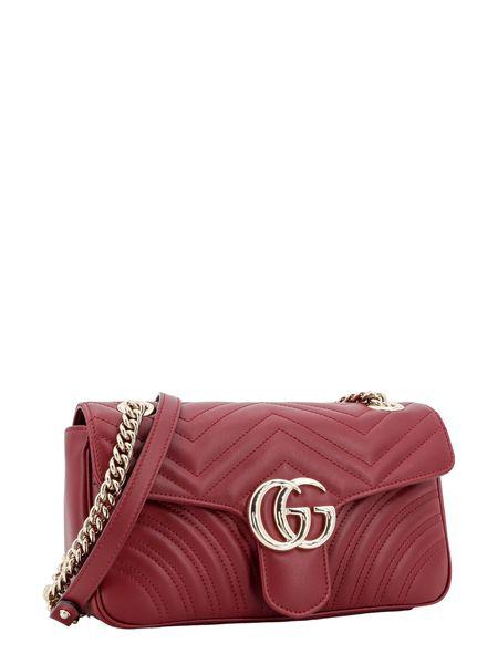 GUCCI Mini Chevron Red Leather Shoulder Bag with Chain Strap and Gold Detailing, 26x15x7 cm