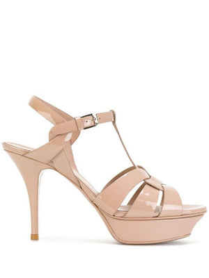 SAINT LAURENT Nude & Neutrals Leather Platform Sandals for Women