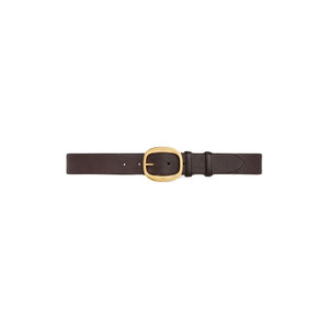 CELINE Dark Brown Leather Belt for Women with Gold Logo Buckle Closure