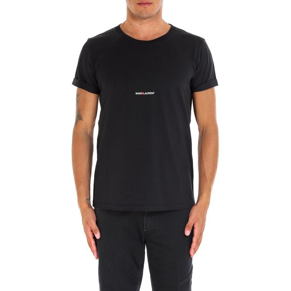 Mens Black Logo Cotton T-Shirt by Saint Laurent