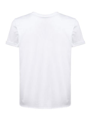 SAINT LAURENT Men's White Logo Print Cotton T-Shirt with Cuffed Sleeves