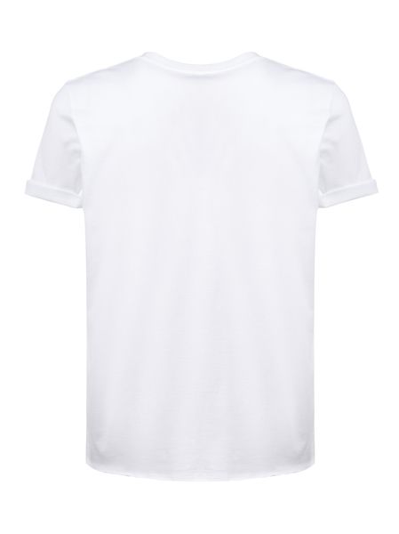 SAINT LAURENT Men's White Logo Print Cotton T-Shirt with Cuffed Sleeves