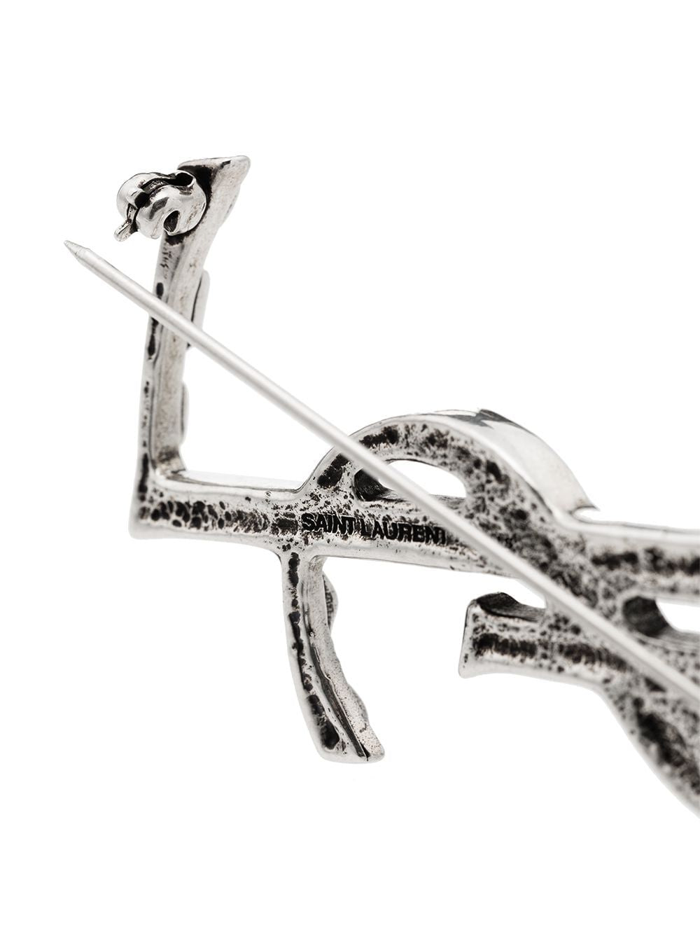 SAINT LAURENT Silver-Plated Crocodile Textured Cassandre Brooch for Women