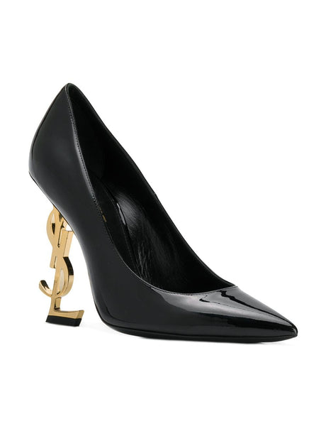 SAINT LAURENT Black and Gold Patent Leather Opyum Pumps for Women
