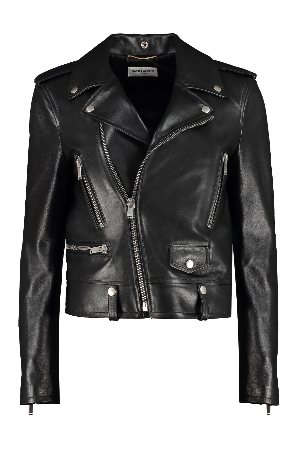 SAINT LAURENT Black Leather Motor Jacket for Women - SS24 Collection