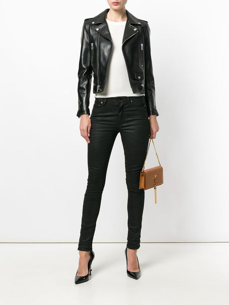 SAINT LAURENT Chic Cropped Leather Biker Jacket